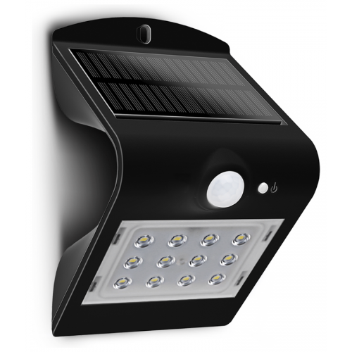 Luceco LED Solar Wall Light with PIR 220lm Black LEXS22B40