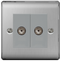 BG NBS61 Brushed Steel Double Co-Axial Socket 2 Gang
