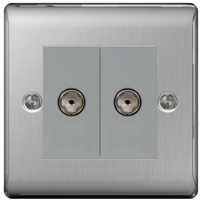 BG NBS61 Brushed Steel Double Co-Axial Socket 2 Gang