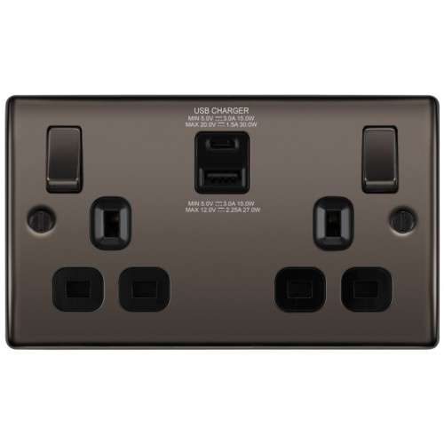 BG NBN22UAC30B-01 Switched Socket 2 Gang USB A & C Black