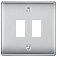 BG RNBS2 Grid Frontplate 2 Gang Brushed Steel