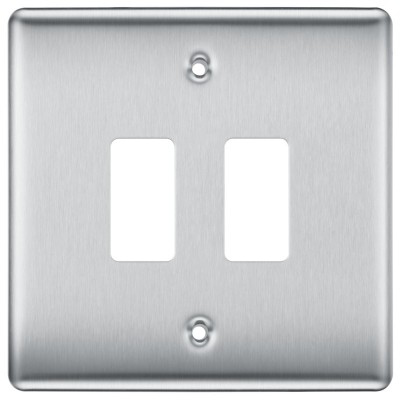 BG RNBS2 Grid Frontplate 2 Gang Brushed Steel