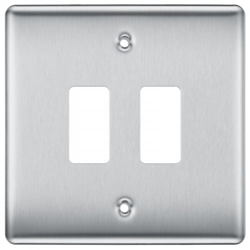 BG RNBS2 Grid Frontplate 2 Gang Brushed Steel