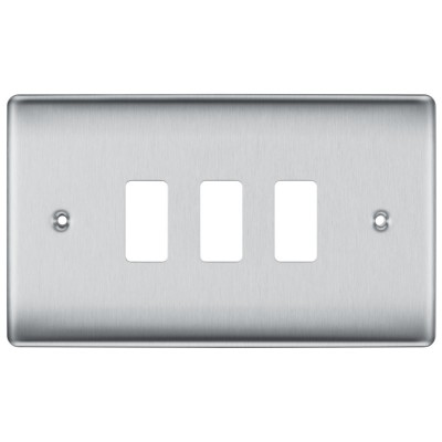 BG RNBS3 Grid Frontplate 3 Gang Brushed Steel