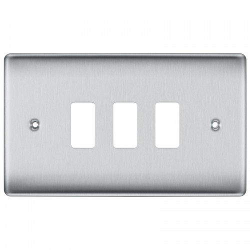 BG RNBS3 Grid Frontplate 3 Gang Brushed Steel