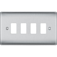 BG RNBS4 Grid Frontplate 4 Gang Brushed Steel