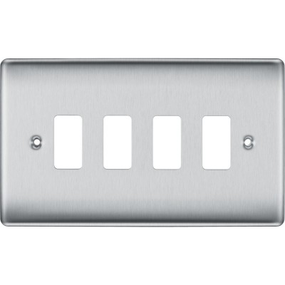BG RNBS4 Grid Frontplate 4 Gang Brushed Steel