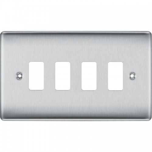 BG RNBS4 Grid Frontplate 4 Gang Brushed Steel