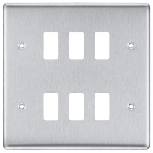 BG RNBS6 Grid Frontplate 6 Gang Brushed Steel