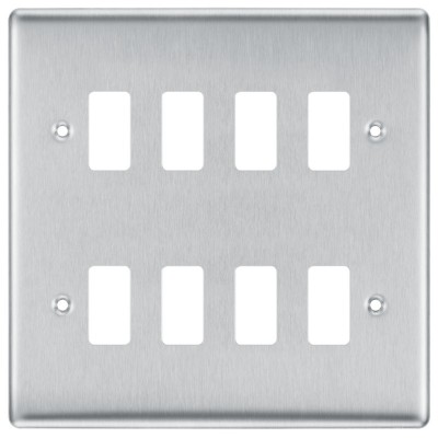 BG RNBS8 Grid Frontplate 8 Gang Brushed Steel