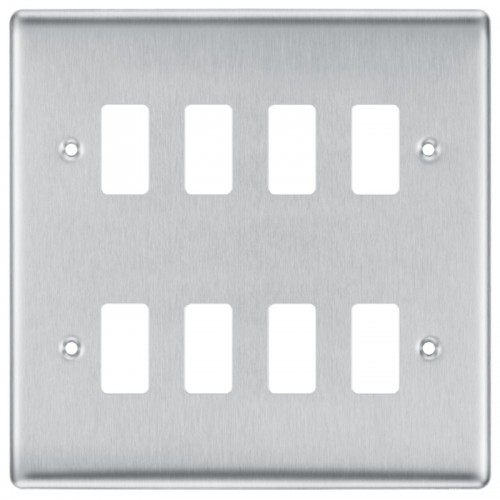 BG RNBS8 Grid Frontplate 8 Gang Brushed Steel