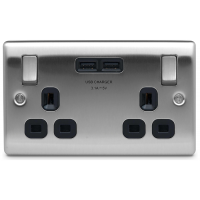 BG NBS22U3B Switched Double Socket 2G USB 13A Black Insert