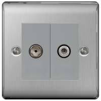 BG NBS65 Brushed Steel Satellite & Co-Axial Socket 2 Gang