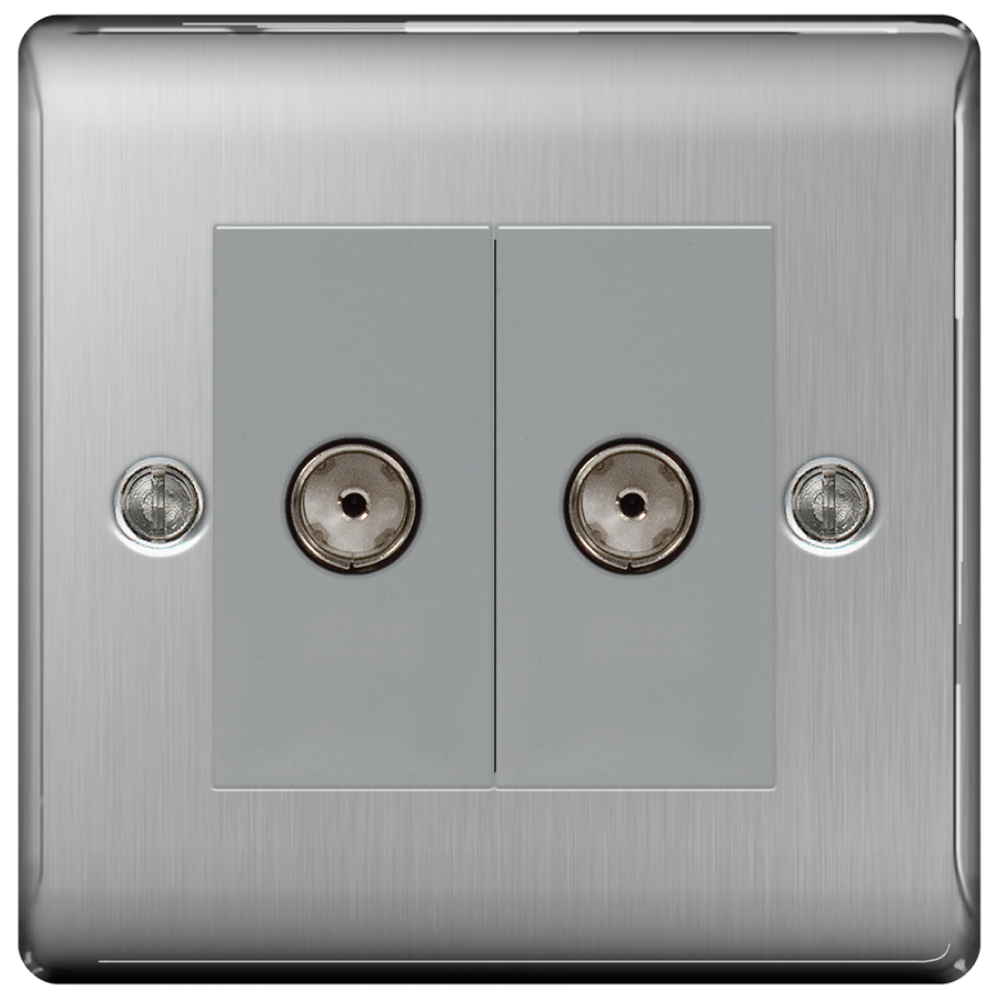 BG NBS61 Brushed Steel Double Co-Axial Socket 2 Gang