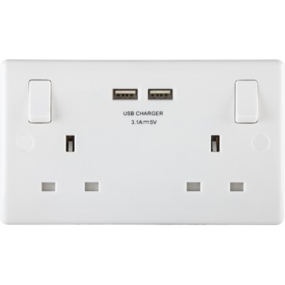BG Nexus White Double Socket with USB - 822U3