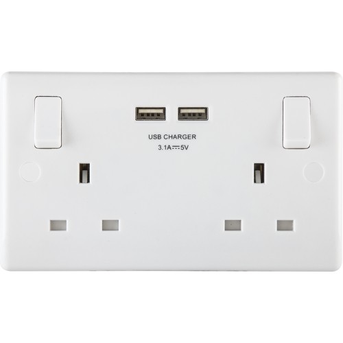 BG Nexus White Double Socket with USB - 822U3