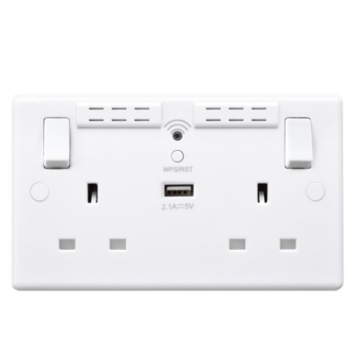 BG Nexus White Double Socket Wifi Repeater & USB - 822UWR
