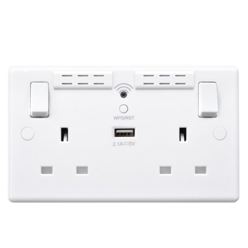 BG Nexus White Double Socket Wifi Repeater & USB - 822UWR