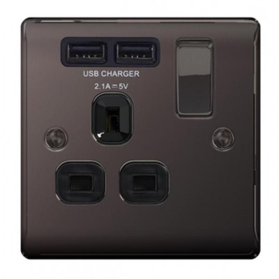 BG Nexus Black Nickel Single Socket with USB - NBN21U2B