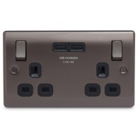 BG Nexus Black Nickel Double Socket with USB - NBN22U3B