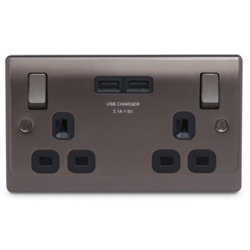 BG Nexus Black Nickel Double Socket with USB - NBN22U3B