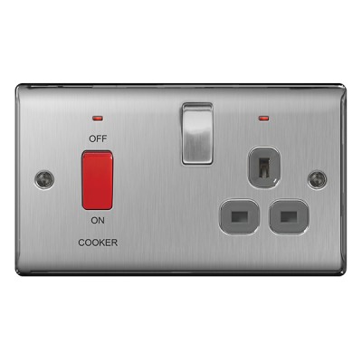 BG Nexus Brushed Steel Cooker Unit with Socket & Neon - NBS70G
