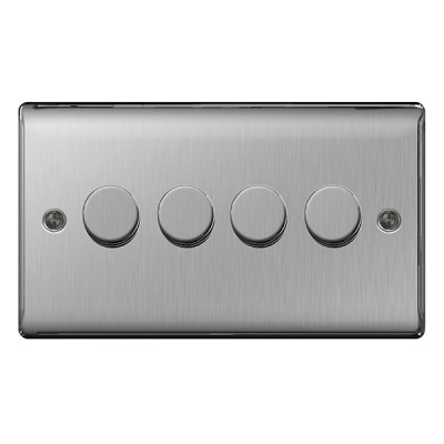 BG Nexus Brushed Steel Four Switch Dimmer - NBS84P