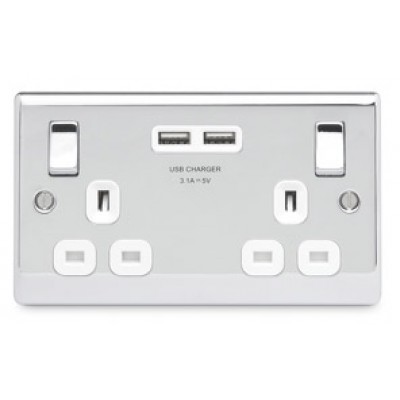 BG Nexus Polished Chrome Double Socket with USB - NPC22U3W