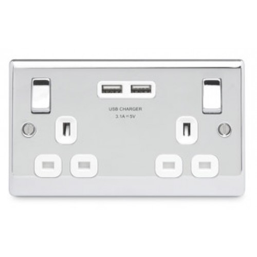 BG Nexus Polished Chrome Double Socket with USB - NPC22U3W