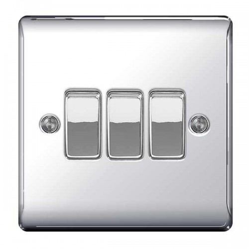BG Nexus Polished Chrome Triple Light Switch - NPC43