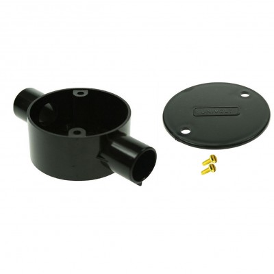 Univolt Black Through Conduit Junction Box 20mm Including Lid & Screws
