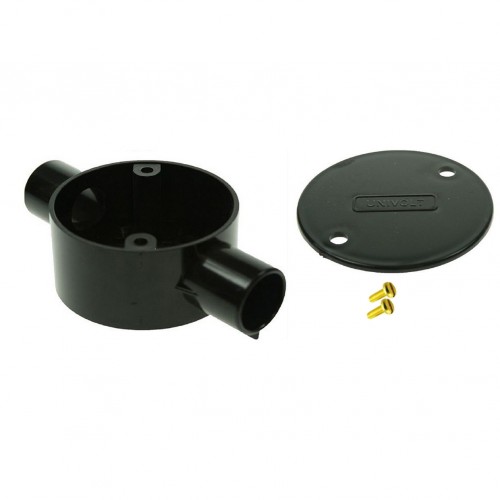 Univolt Black Through Conduit Junction Box 20mm Including Lid & Screws