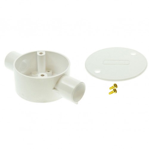 Univolt White Through Conduit Junction Box 20mm Including Lid & Screws