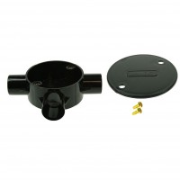 Univolt Black Tee Conduit Junction Box 20mm Including Lid & Screws