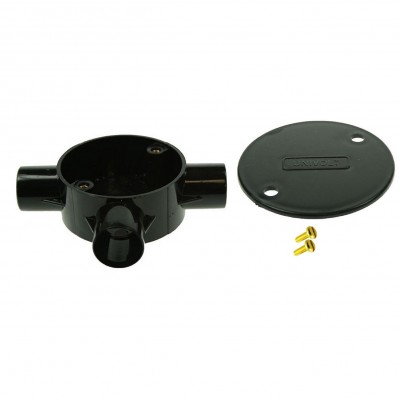 Univolt Black Tee Conduit Junction Box 20mm Including Lid & Screws