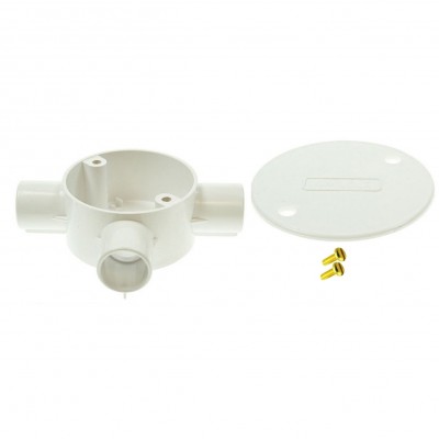 Univolt White Tee Conduit Junction Box 20mm Including Lid & Screws