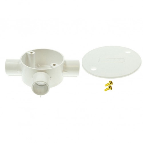 Univolt White Tee Conduit Junction Box 20mm Including Lid & Screws