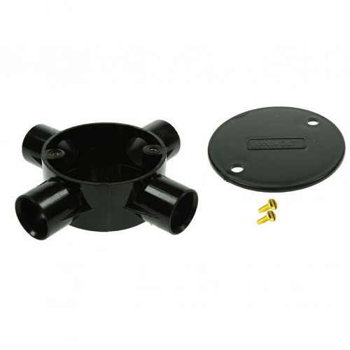 Univolt Black Intersection Conduit Junction Box 20mm Including Lid & Screws