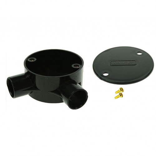 Univolt Black Angle Conduit Junction Box 20mm Including Lid & Screws