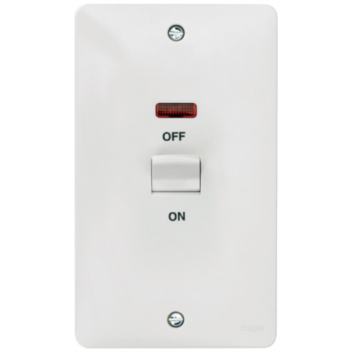 Hager Sollysta WMDP50VN 2 Gang Switch DP & LED 50A