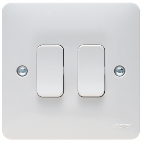 Hager Sollysta WMPS22 Plate Switch 2 Gang 2 Way 10AX