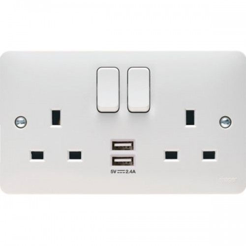 Hager Sollysta WMSS82USB Switched Double Socket DP with USB 13A
