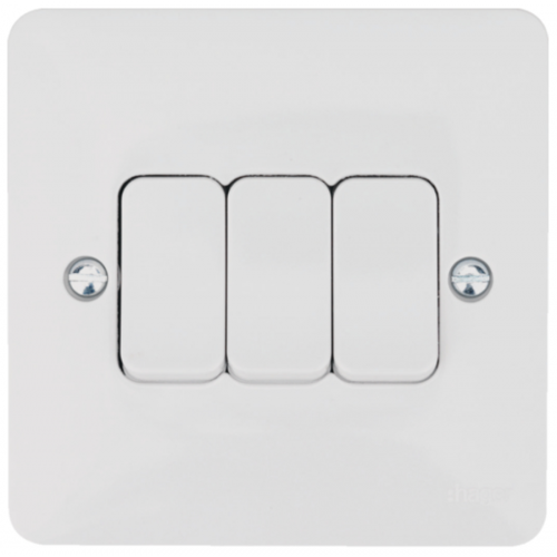 Hager Sollysta WMPS32 Plate Switch 3 Gang 2 Way 10AX