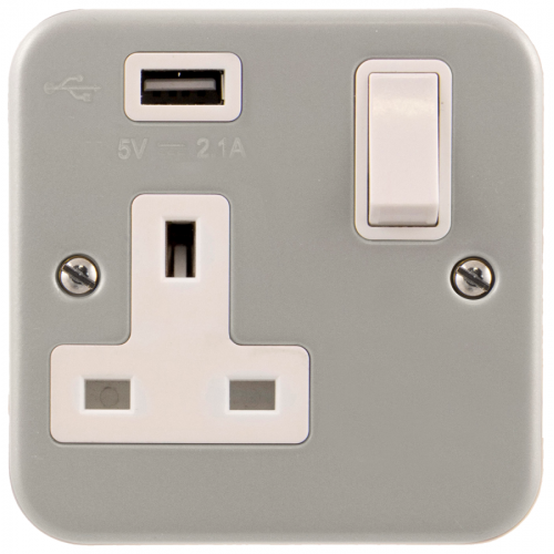 Click CL771U Single Switched Socket with USB 1Gang 13A Metal Clad