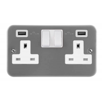 Click CL780 Switched Double Socket with USB 2Gang 13A Metal Clad