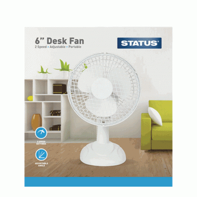 Status S6DESKFAN1PKB Portable White Desk Fan 6inch