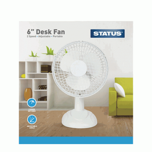 Status S6DESKFAN1PKB Portable White Desk Fan 6inch
