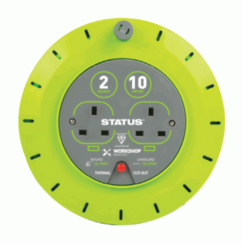 Status S13A10MCR6 10 Metre  2 Socket Cable Reel 13A Green