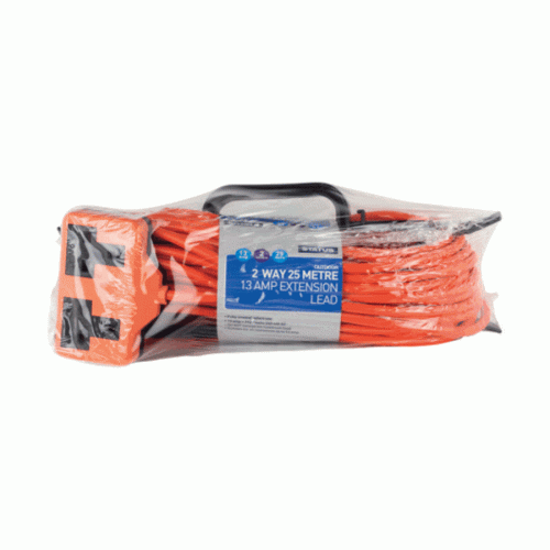 Status S25M2W13AHFREXT2 2 Way Heavy Duty 2 Socket Extension lead 25 Metre Orange