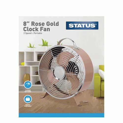 Status S8RCLOCKFAN1PKB Portable Rose Gold Clock Fan 8 inch